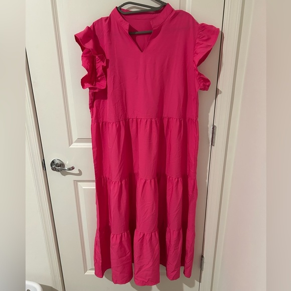 Hot Pink Ruffled Midi Dress - Picture 1 of 8